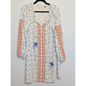 Cabana Life Womens L Colorful Peasant Cover Up Dress Resort Swim Blue Orange